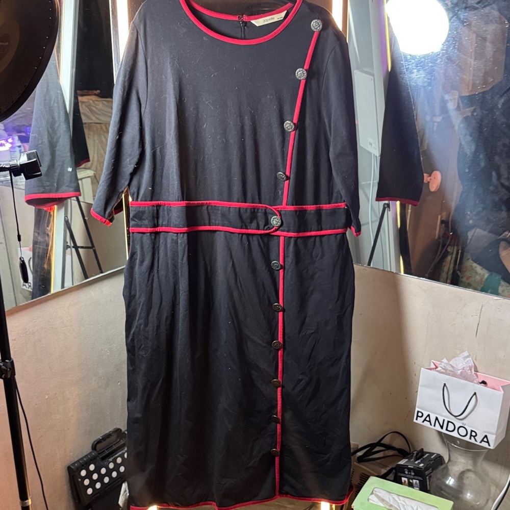 Chic Black Dress with Red Trim
